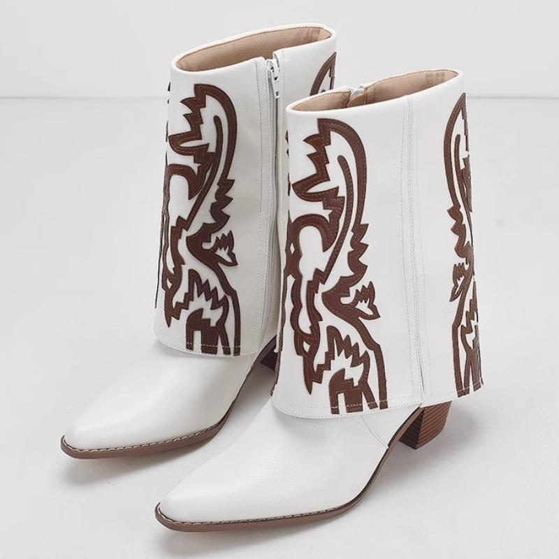 

Autumn Retro Totem Design Ankle Boots Women Fashion Sewing Side Zipper Chunky Heel Boots Comfortable Waterproof Platform Boots 41 бежевий