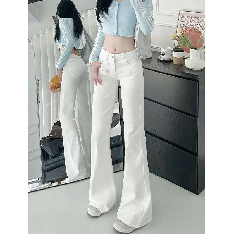

Women s Retro Spring 2025 High-Waisted Wide-Leg White Jeans - Slimming, Loose, Floor-Length Pants Trend L
