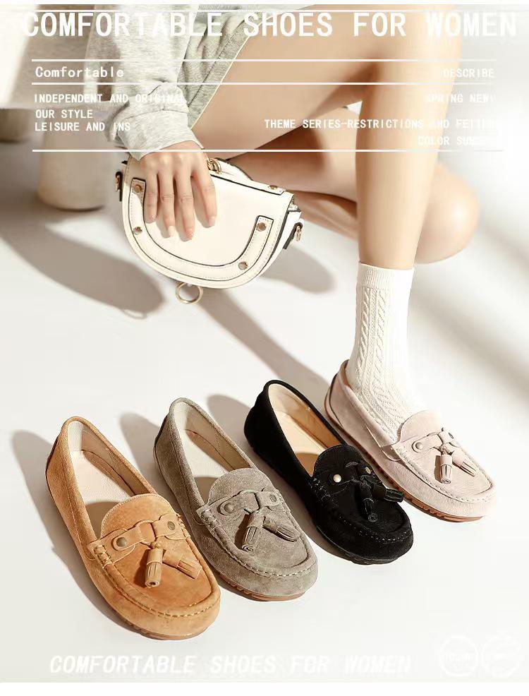 2025 Damen Echtleder Quasten Rutschfeste Slipper – Lässige Slip-on Umstandsschuhe