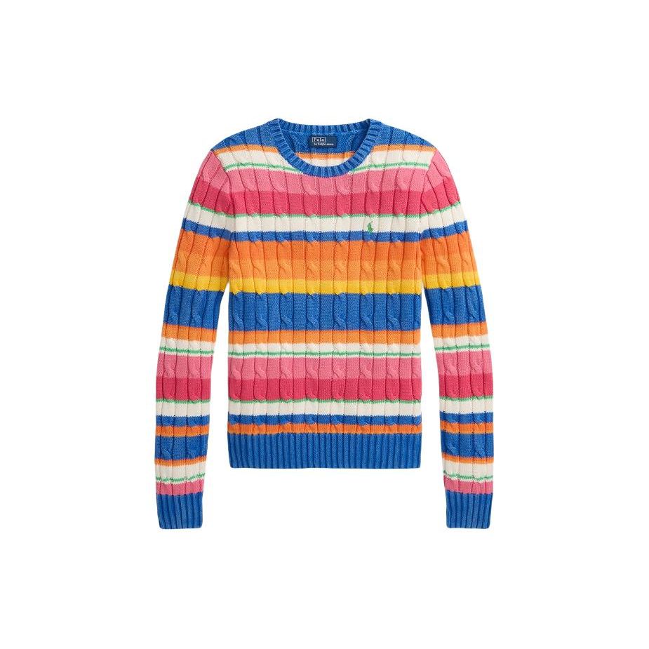 Polo Ralph Lauren SS24 Logo Embroidered Striped Cable Knit Slim Fit Crew Neck Long Sleeve Sweater Women Sweater Multicolor WMPOSWENC020961-400
