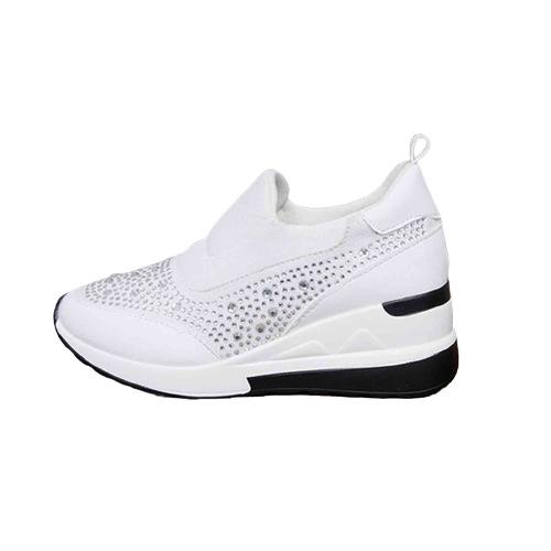 Large size wedge shoes women's spring 2025 new rhinestone inner heightening shoes high heel lazy shoes casual sports shoes women
