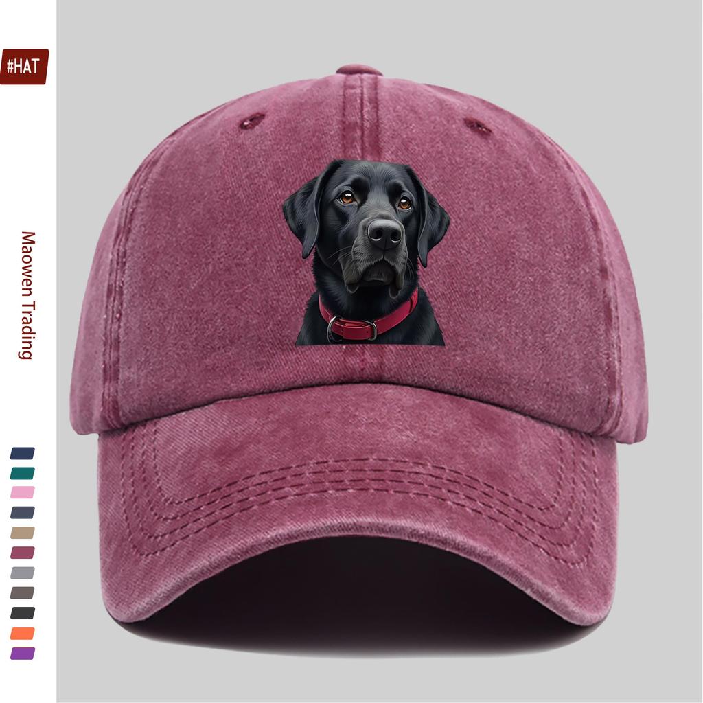 Pc Majestätischer Schwarzer Labrador Hund Druck Baseballkappe Mit Charmanten Augen Und Lebhaftem Roten Halsband Haustier Druck Design Dekorativ