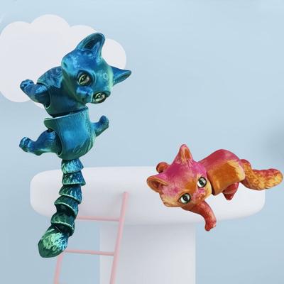 Estatueta de Gato Impressa em 3D Articulações Móveis Figura de Gato Modelo Animal Articulado