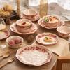 Vajilla Francesa Bol de Arroz Set de Platos para el Hogar Bol Plato Boda Regalo de Boda Floral Bajo Vidriado Estilo Nórdico