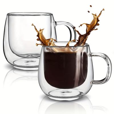 2er-Pack Glas-Kaffeetassen - Doppelwandiges isoliertes Tassenset mit Henkel, Tee-Latte-Cappuccino-Tasse für Latte, Macchiato, Americano