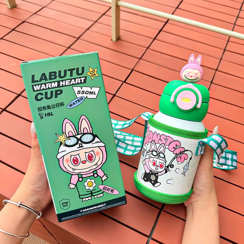 Large Capacity Double Drink 316 Thermos Cup Cute High Value Children's Straw Cup Student Portable Water Cup