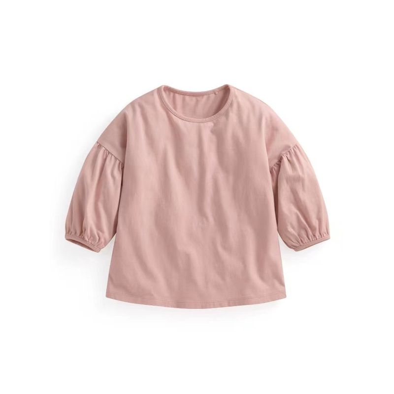 Three-Quarter Sleeve Pure Cotton T-Shirt Girl Drop Shoulder Lantern Sleeve Children's Clothing Spring and Summer New Arrival Women's Half Sleeve Tops