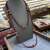 Vintage Light Luxury 5M-12M Angola Red Beaded Extra Long Necklace With Diamonds Brass Plaid Beads Autumn And Winter Sweater Chain