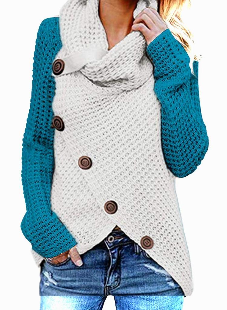 Casual Solid Knit Sweater Ladies V Neck Crew Neck Warm Daily Long Sleeve Blouse