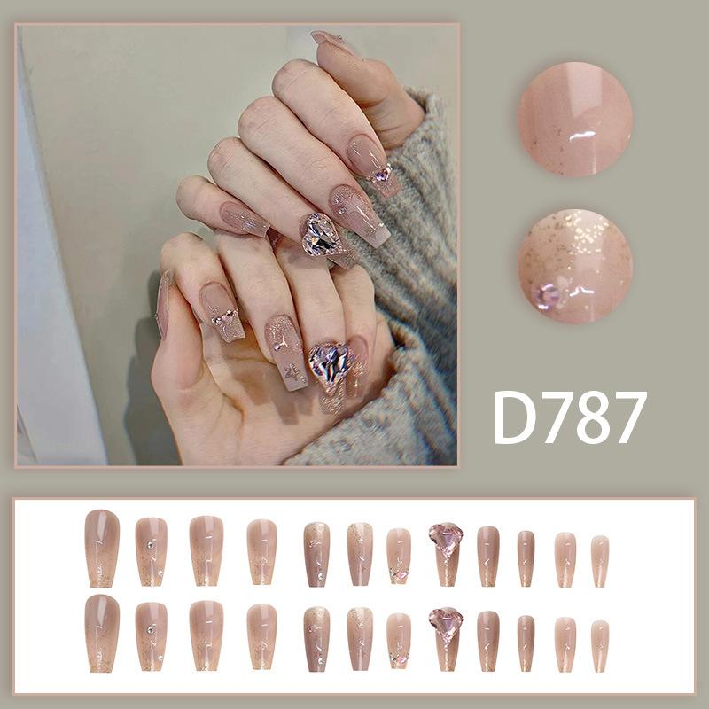 24 Pieces New Product Sweet Fairy Gas Long Love Pink Diamond Flash Hollow Stars Wear Nail Unloading Nail Art