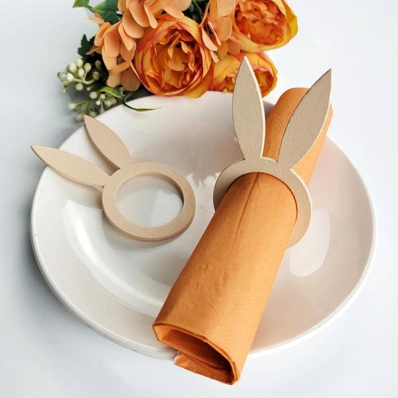 10Pcs/Pack Easter Napkin Ring Holders Rabbit Ears Wooden Napkin Stand Racks Easter Decoration Easter Party Table Supplies