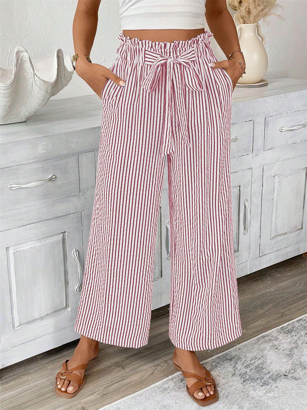 

European & American Women s Striped Straight-Leg Pants - Spring/Summer 2026 Collection, Casual Commuter Style M рожевий