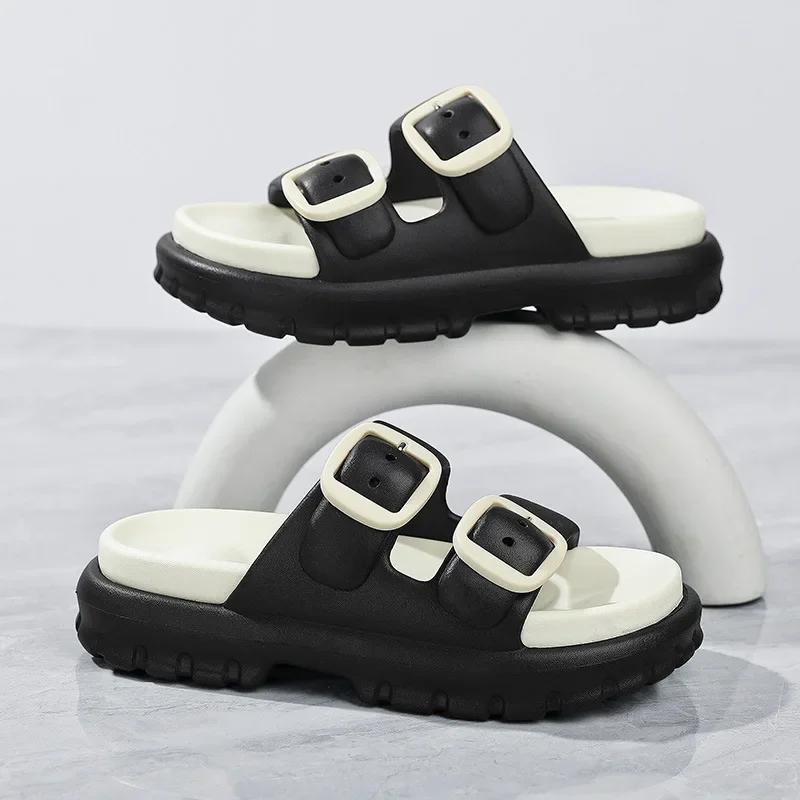 

Bebealy New EVA Flat Sandals Thick-Soled And Lightweight Men Sandals Anti-Slip And Durable House Slippers With Double Buckle 44-45 зелений