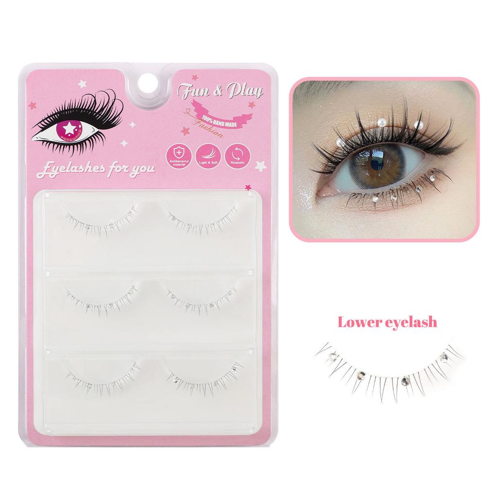 Transparent Stem False Eyelashes Decorative Eyelashes Barbie Comic Eyes 3 Pairs Stage Party Eyelashes