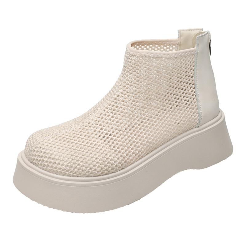 

Fashion Summer New Style Round Head Mesh Cloth Breathable Rear Zipper Waterproof Platform Anti-slip Wear-resistant Short Boots 40