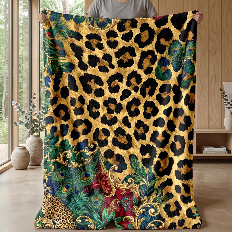 Leopard and Palm Jungle Print 1 Theme blanket Lightweight Warm Flannel Blanket Decorative Throw Blanket for Home Decoration