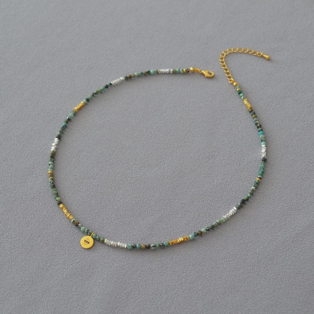 "Romantic Retro Turquoise Silver Beaded Turkish Eye Pendant Necklace for Women"