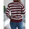 QICED Autumn and Winter Casual Hollowed-out Color-blocked Striped Lantern Long-sleeved Pullover Sweater Women's Wear