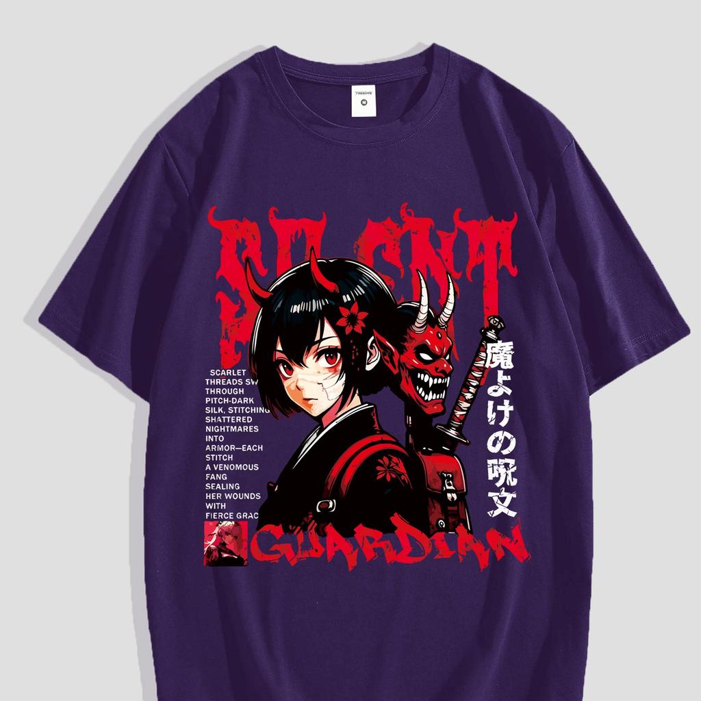 Gothic Style Summer Short-Sleeve T-Shirt Featuring a Demon Guardian Anime Design