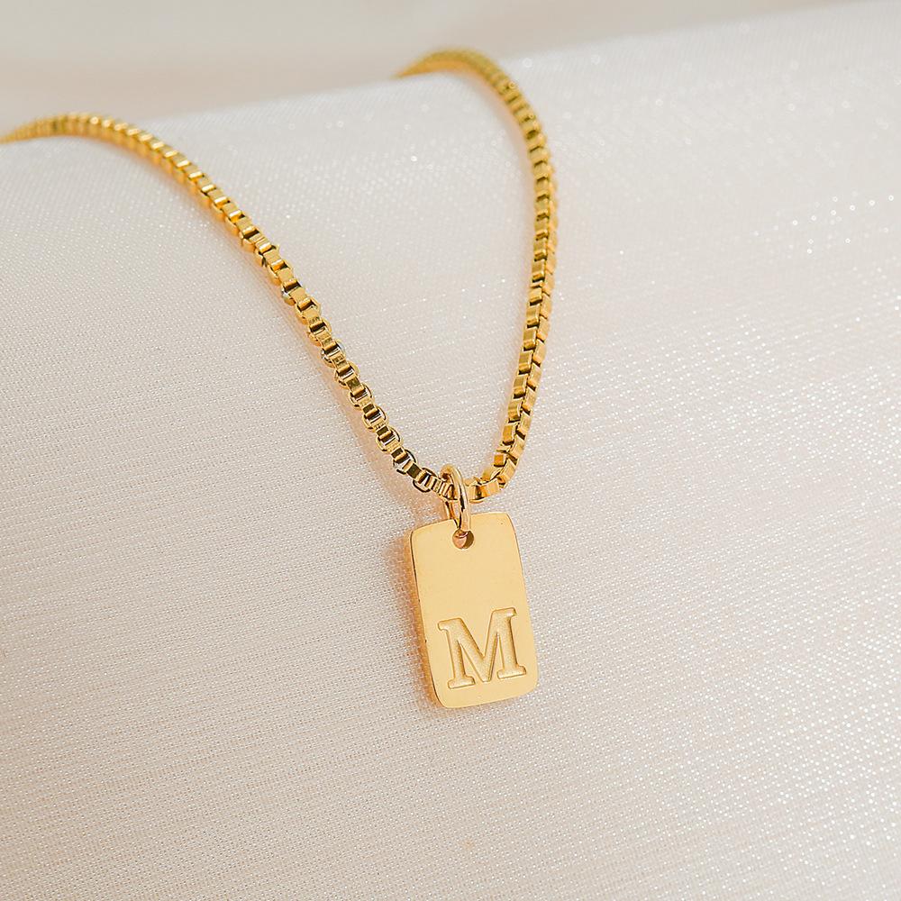 Square Brand 26 English Letters Pendant Necklace Daily Versatile Accessories