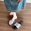 2025 New Silver Leather Sandals Women's Summer Casual Slip-On Beach Sandal Comfortable Versatile Flat Heel Anti-Slip Rubber Sole