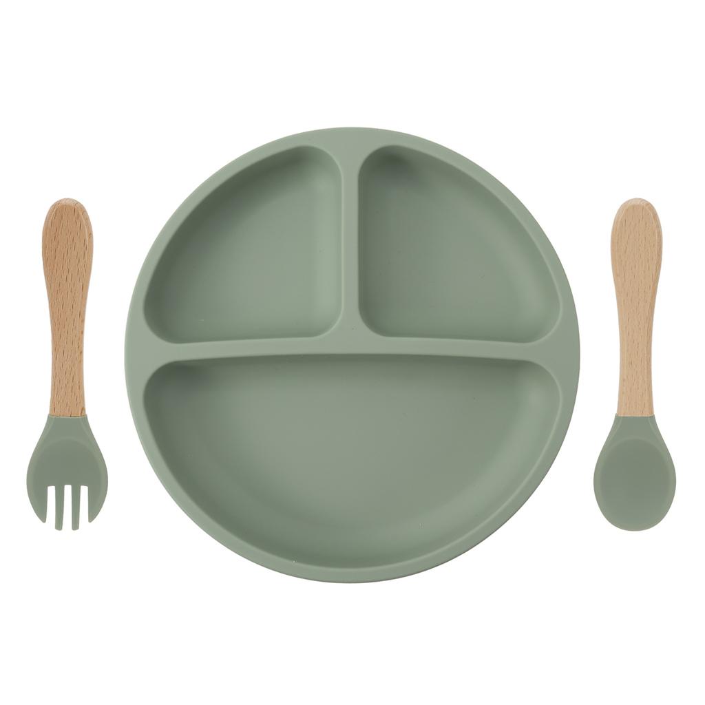 Color Kids 3PCS Children Feeding Tableware Set BPA Free Silicone Dishes Plate With Spoon Fork Training Baby Dinnerware Utensils