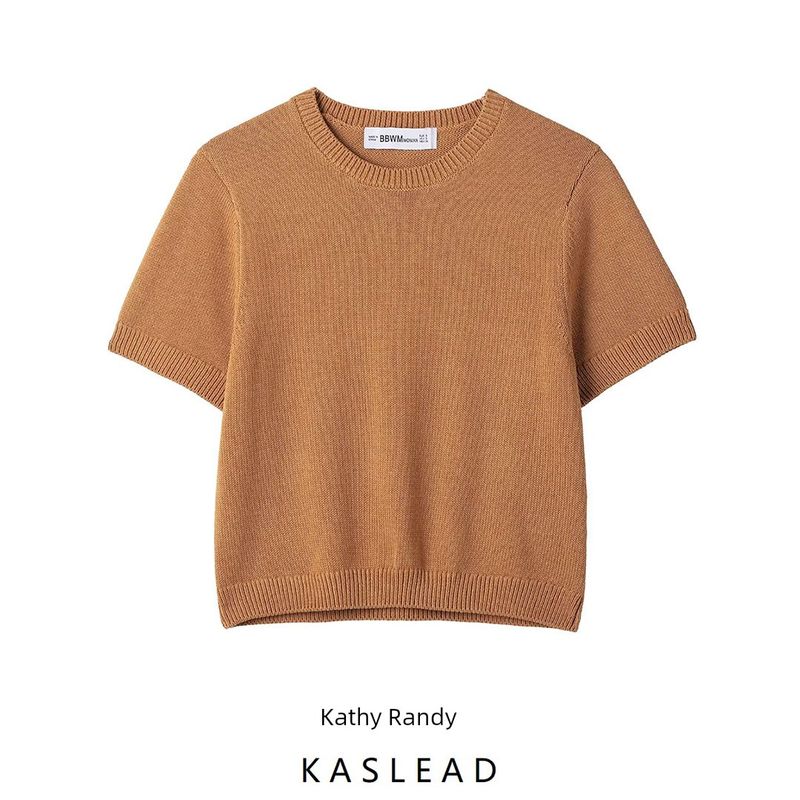 Kaslead New Women clothes Western Style Fashion Simple and Versatile Short sleeve Plain Stitch Top 5536036