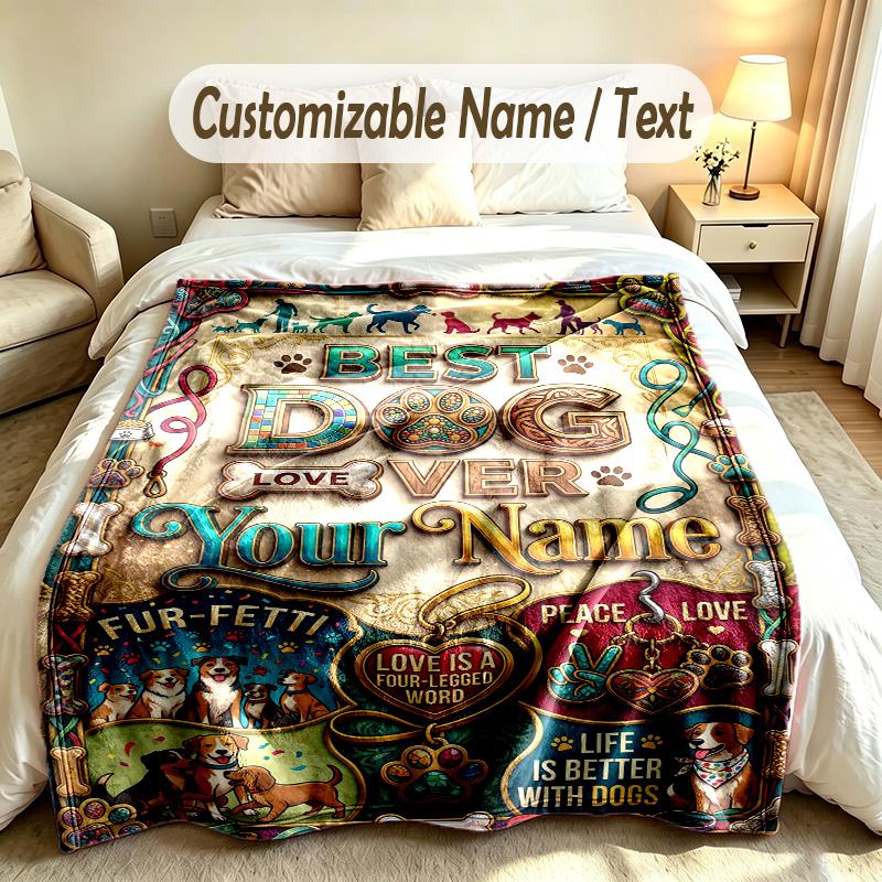 Dog Theme Soft Blanket Personalized Custom Name Text Print Warm Blanket Home Sofa Bedroom Decor