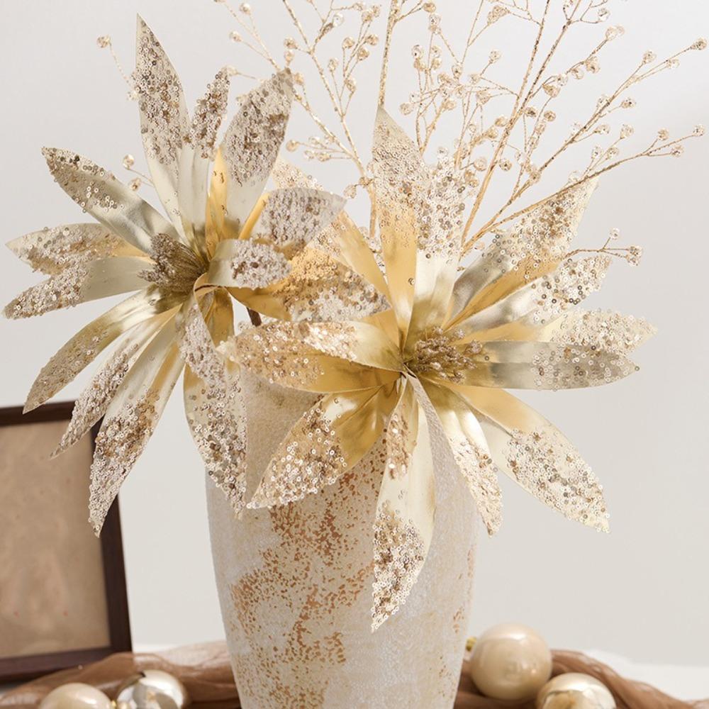 Glitter Christmas Glitter Artificial Flowers Large 33cm Creative Xmas Tree Flowers Ornaments with Stems Cute