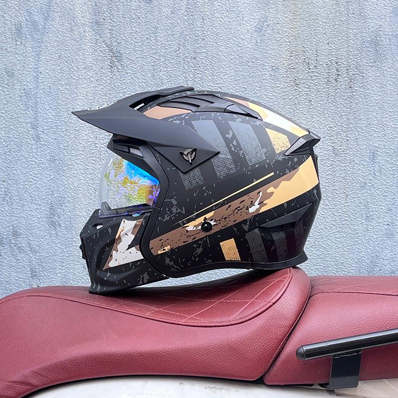 Street Fighter Motorcycle Helmet Men's and Women's Full Helmet Four Seasons Locomotive Retro Detachable Combination Helmet