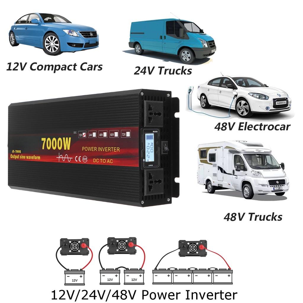 7000W Power Inverter DC 12V/24V/48V To AC 2200V Pure Sine Wave Converter Ultra-thick battery cable