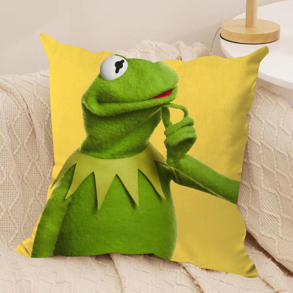 Funny K-Kermit The Frog Cushion Cover Soft Plush Fabric Double-Sided Printed Sofa Cushion Cover For All Seasons Home Decor Gift