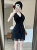 Sexy Dress Women's New Mesh Pure Desire Neck Slim Short Suspender Vest Hip Skirt