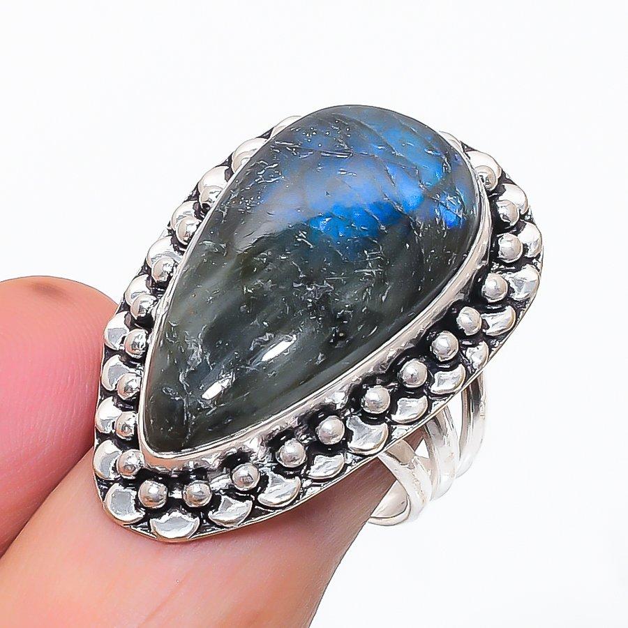 

Ювелирное кольцо из стерлингового серебра 925 пробы с лабрадоритом, размер 8