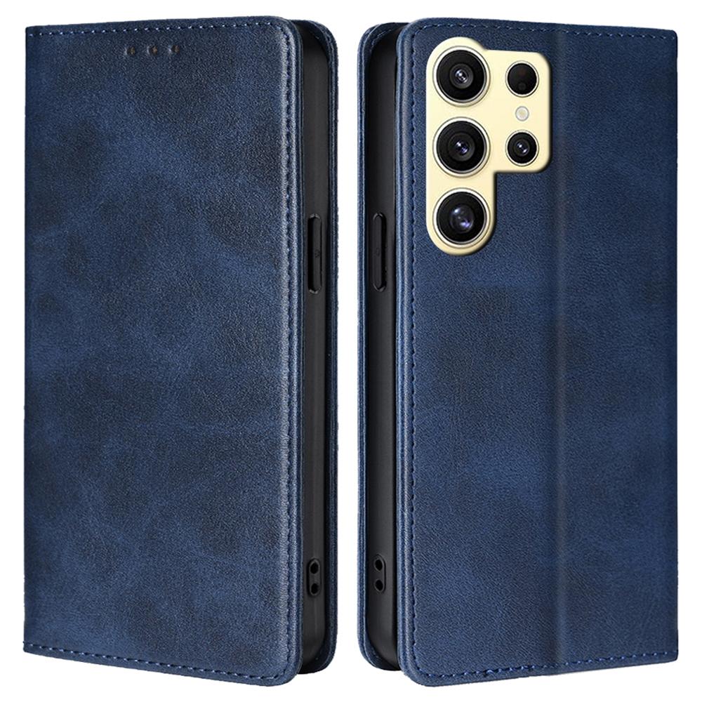 

For Samsung Galaxy S24 Ultra Case Magnetic Closing Leather Calf Textured Phone Cover Sapphire
