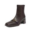 Microfiber Square Toe Thick Heels Chelsea Boots Size 42 Zip Women Metal Buckle Elastic Ankle Boots