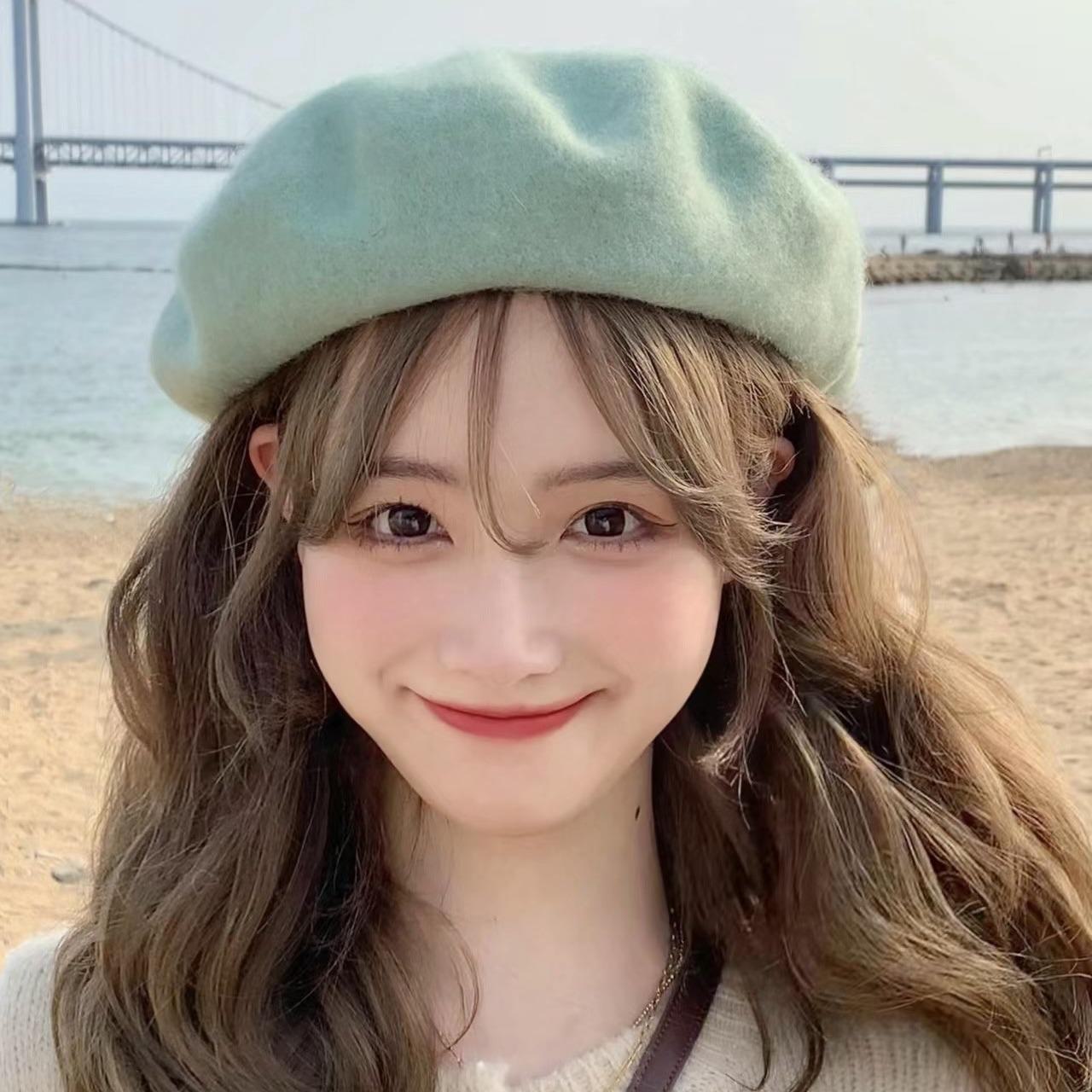 

Женский шерстяной берет в стиле ретро — шляпа японского художника на осень/зиму, однотонный, универсальный, в корейском стиле. M(56-58cm) мятный зеленый