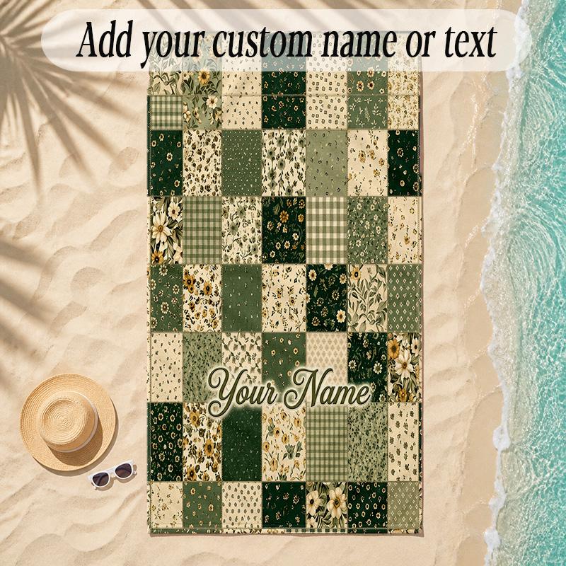 Quilt Theme Soft Beach Towel Personalized Custom Name Text Towel Portable for Beach Pool Travel