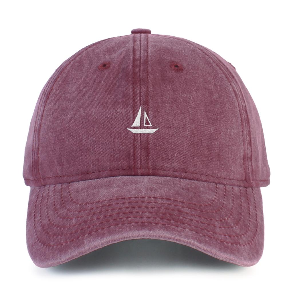 Women's Baseball Cap Washed with Vintage Sailboat Embroidery, Adjustable In Size Suitable for Urban Vacation