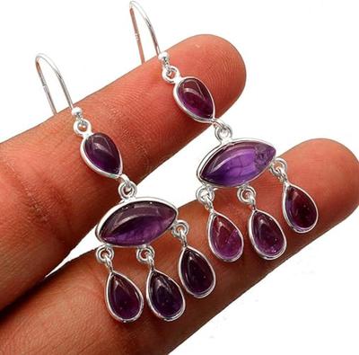 Amethyst Edelstein Ohrringe, 925 Sterling Silber, Damen Ohrringe, Geschenk für Sie, handgefertigter Schmuck, Halloween Geschenk