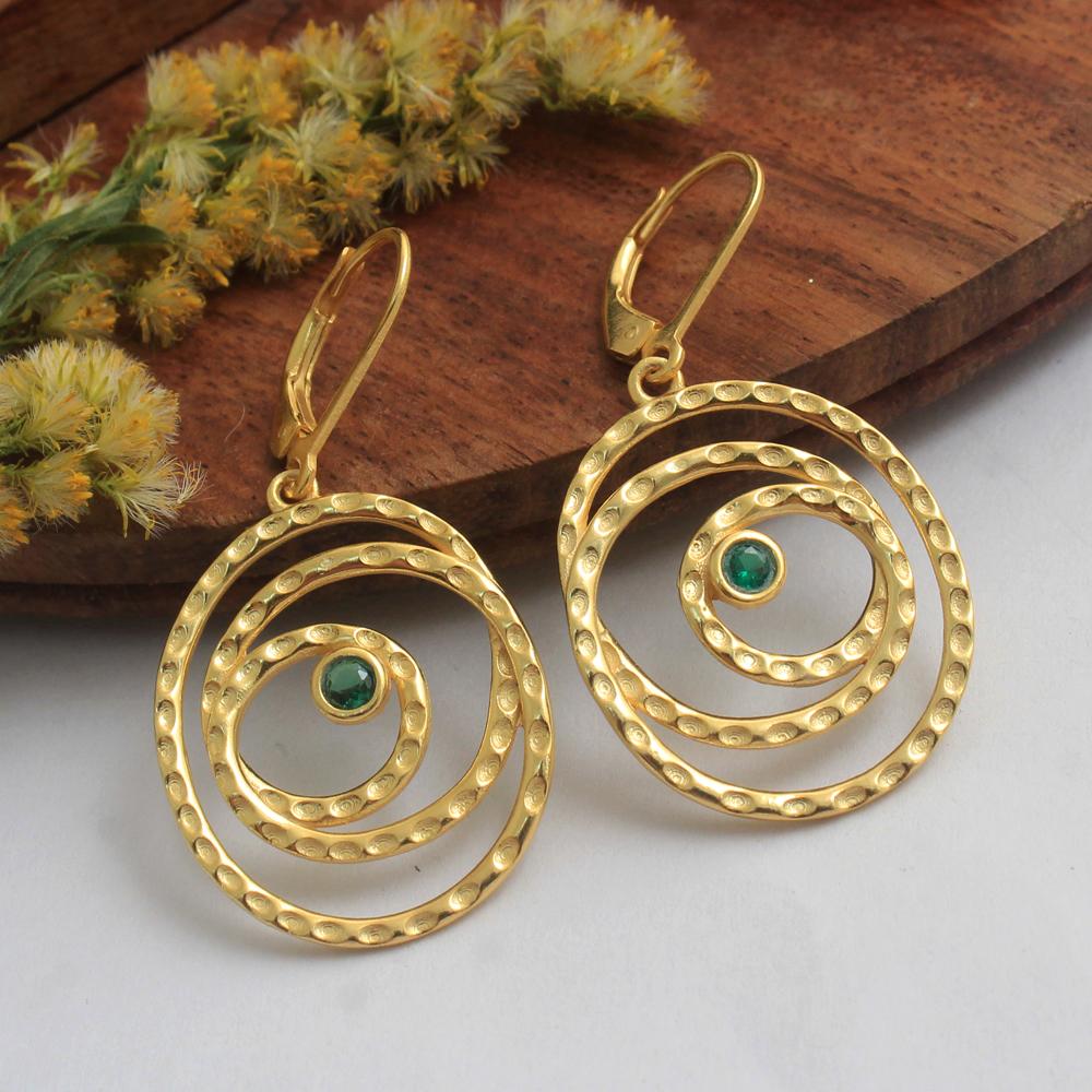 Green Zircon Leverback Lock Earring 925 Sterling Silver Yellow Gold Plated Jewelry