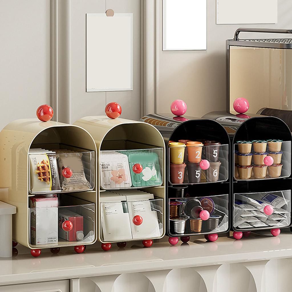 Elegante Aufbewahrungsbox für Teebeutel mit Schublade, großes Fassungsvermögen, 2-lagiger Kaffeeweißer-Organizer für Schreibtisch- oder Arbeitsplattengebrauch