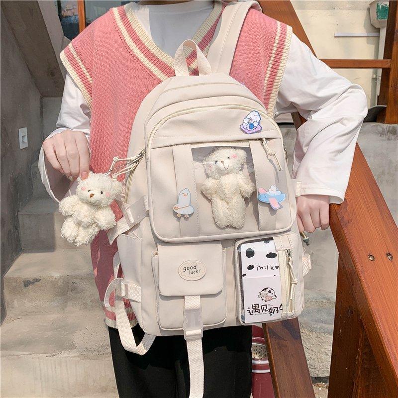 Japansk High School Jenter Ryggsekk Skolevesker for Tenåringsjenter Flere Lommer Ny Kawaii Ryggsekk Kvinner Harajuku Søt Mochila