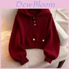 Red Hoodie Sweater For Women With Knit Fabric And Casual Style For Autumn Winter Wear