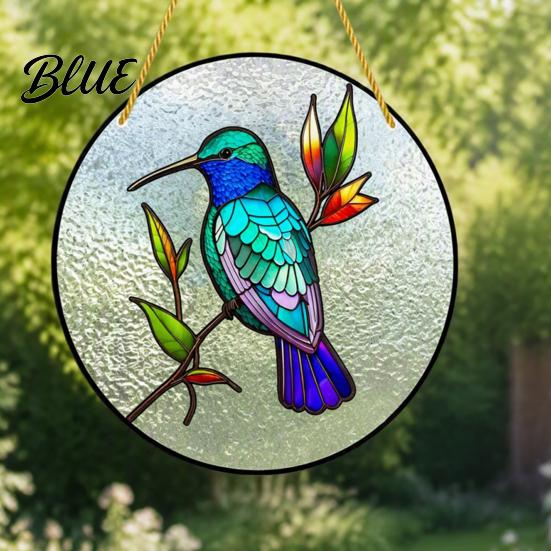 Exquisite Floral Bird Motif Colorful Hummingbird Wall Hanging Decoration, Stained Acrylic Suncatcher for Window Easy Install Pendant Decor, Decorative