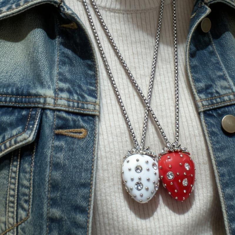 Collar de Zirconita de Fresa Para Mujer Minimalista Lindo Dulce Cadena de Suéter de Lujo