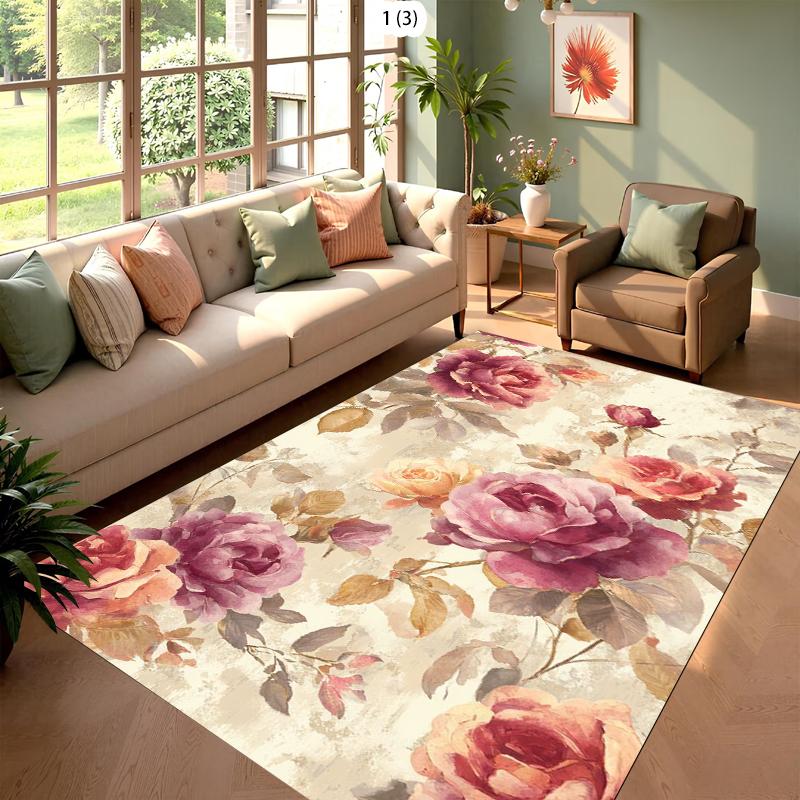 Großer blumiger Teppich Läufer für Wohnzimmer Heimdekoration Vintage Blumenmuster Matte Bodenteppich Weicher Teppich für Schlafzimmer Dekor