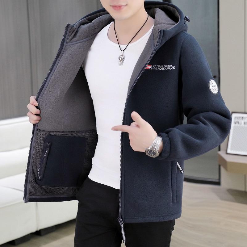 Fashionable Outdoor Coldproof Fleece Jacket Men's Hooded Autumn and Winter Warm Polar Fleece Coat Jacket