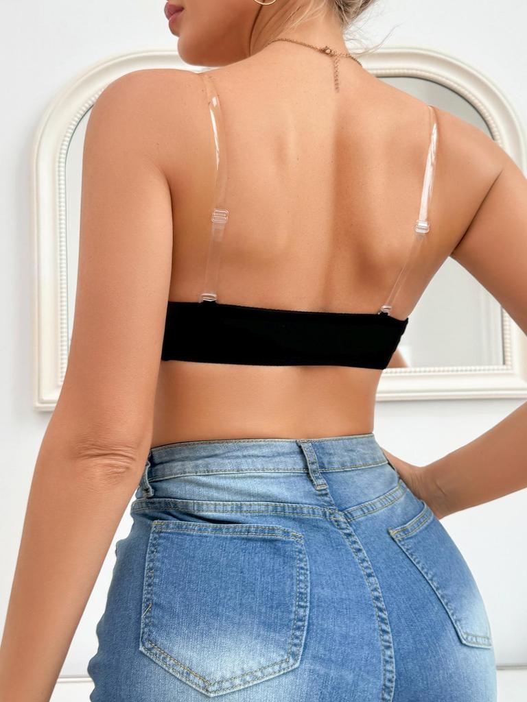 European & American Solid Color Bra with Detachable Transparent & Back Straps