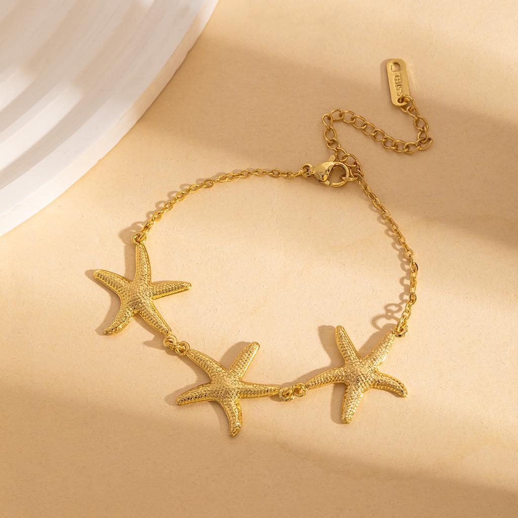 Seaside Light Luxury Resort Bracelet Stainless Steel High-End Shell Starfish Bracelet Adjustable Temperament Jewelry